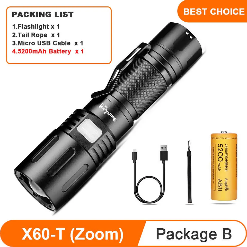 Superfire X60-T MINI Zoomable Tactical Flashlight 5