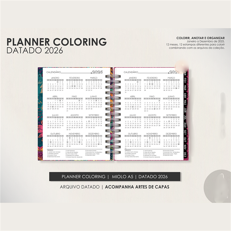 Arquivo Miolo Planner Coloring 2026 Datado - Português 5