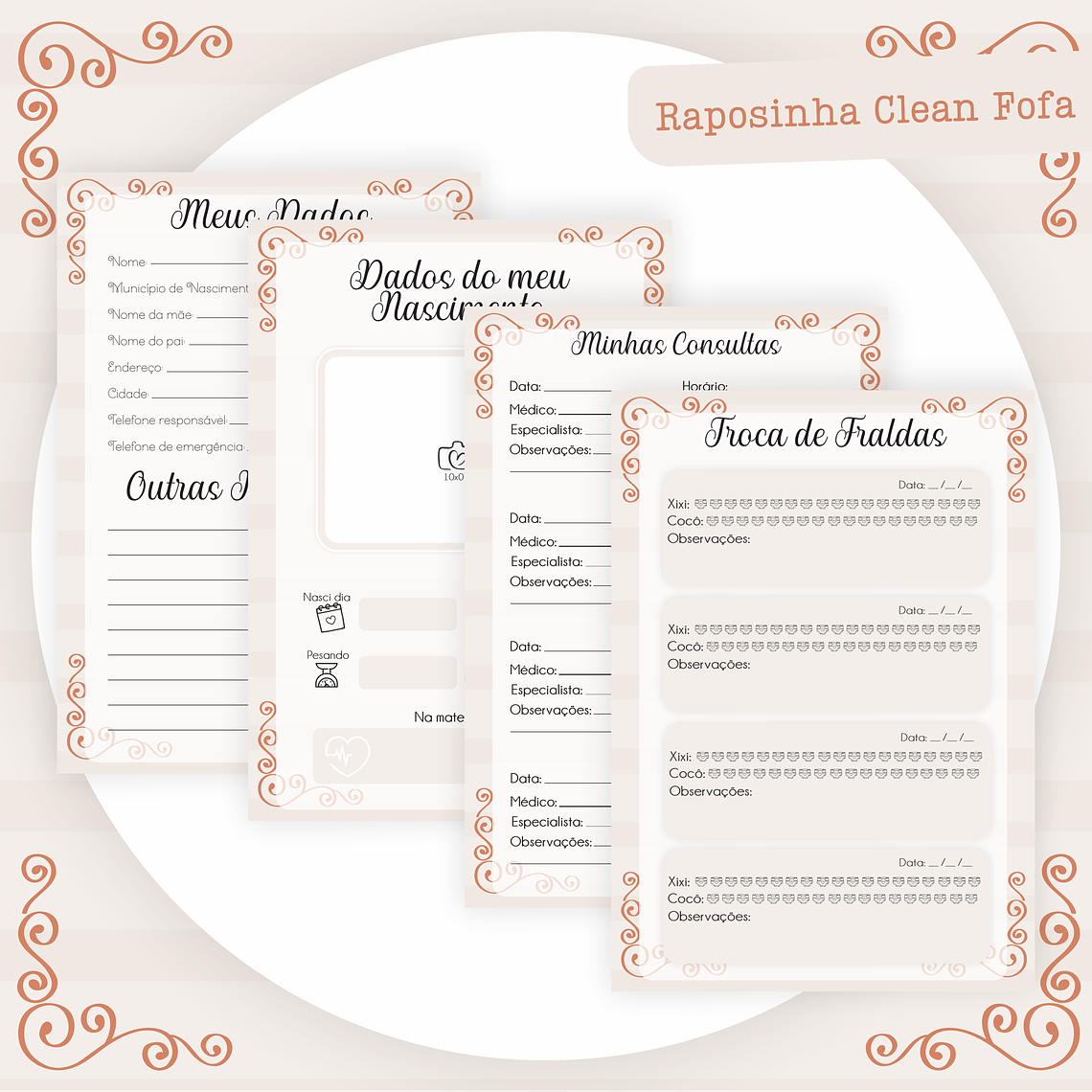 Arquivo Kit Encadernação Baby Completo – Raposinha Clean Fofa 5