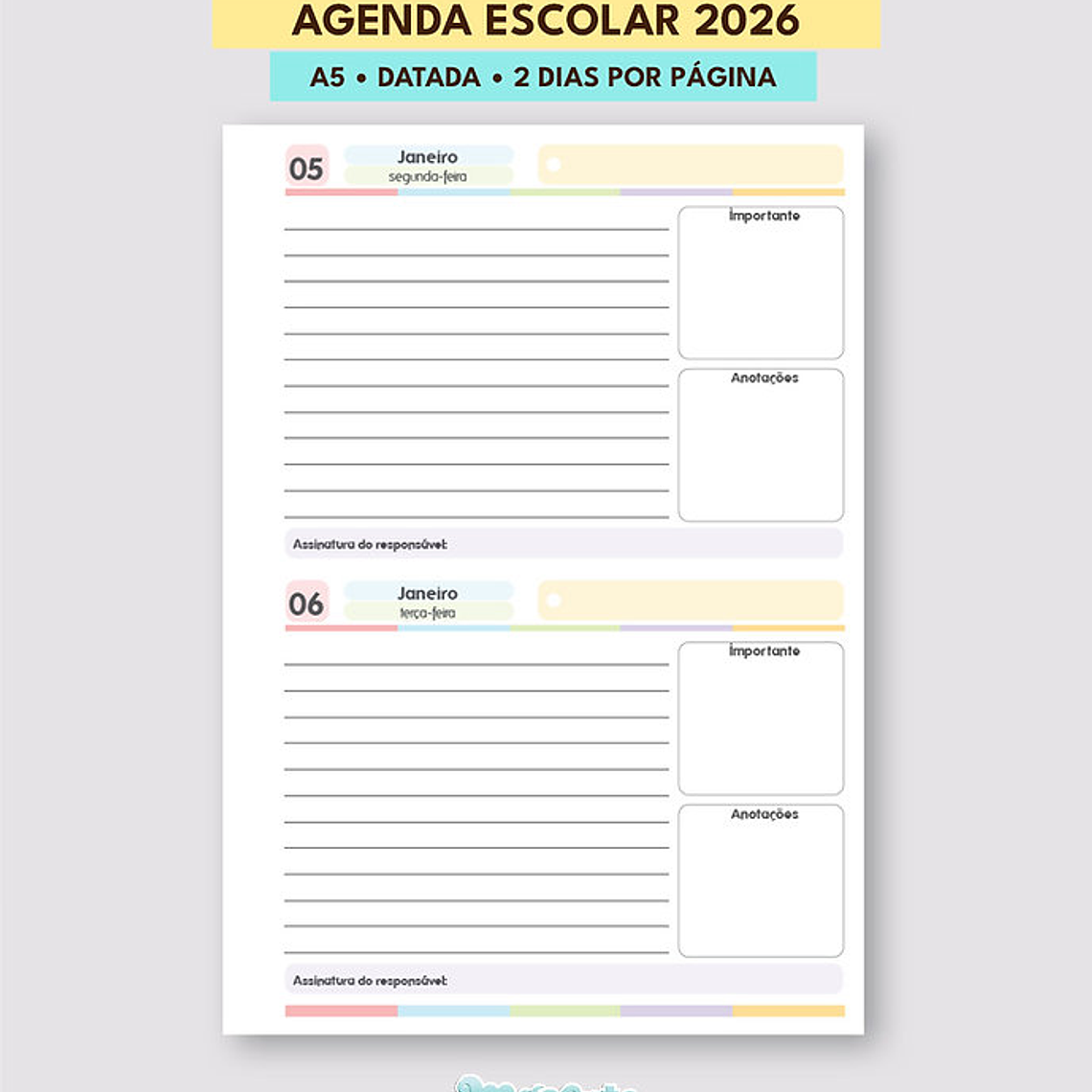 ARQUIVO AGENDA ESCOLAR DATADA 2026 | A5 | 2 DIAS POR PÁGINA 4