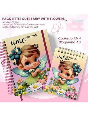 Arquivo PACK Caderno Pautado A5+Bloquinho A6 – Little Cute Fairy with flowers