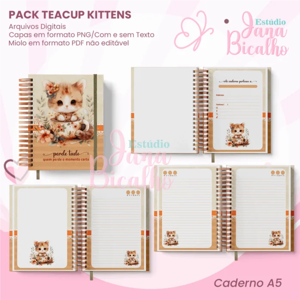 Arquivo Caderno Pautado A5+Bloquinho A6 Teacup kittens 2