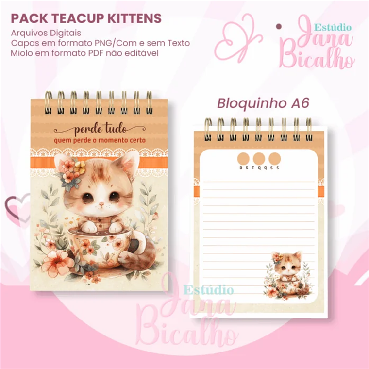 Arquivo Caderno Pautado A5+Bloquinho A6 Teacup kittens 3