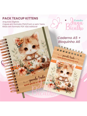 Arquivo Caderno Pautado A5+Bloquinho A6 Teacup kittens