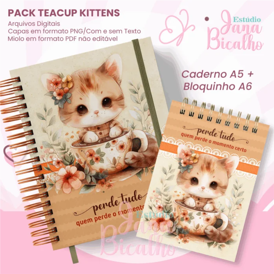 Arquivo Caderno Pautado A5+Bloquinho A6 Teacup kittens 1