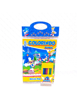 Arquivo Kit Revista de Colorir + Caixinha Giz de Cera - Sonic