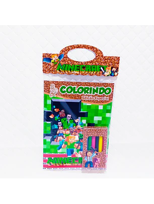 Arquivo Kit Revista de Colorir + Caixinha Giz de Cera - Minecraft