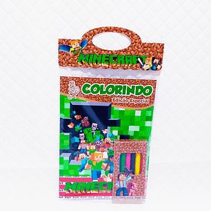 Arquivo Kit Revista de Colorir + Caixinha Giz de Cera - Minecraft