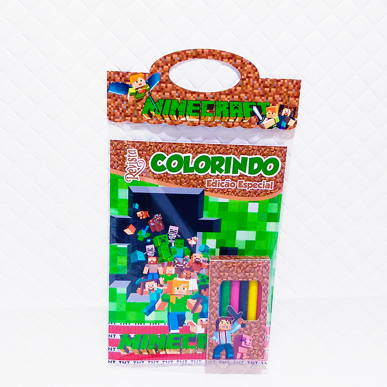 Arquivo Kit Revista de Colorir + Caixinha Giz de Cera - Minecraft 1