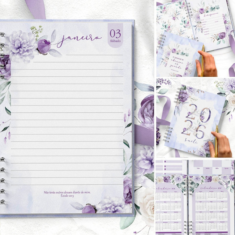 ARQUIVO COMBO 8 Agendas 2026 e Permanente COM VERSÍCULOS e SEM VERSÍCULOS Violeta 1