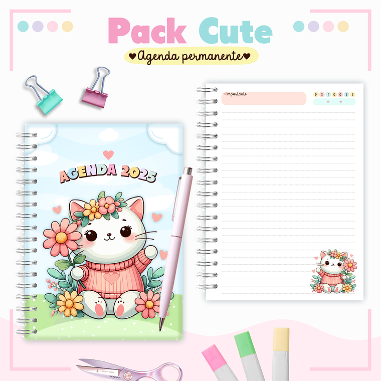 Arquivo Pack Teen - Agenda Pemanente + Caneca - Gatinha Cute 1