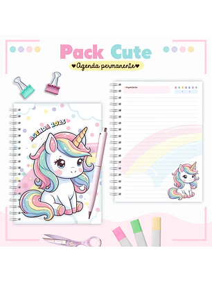 Arquivo Pack Teen - Agenda Permanente + Caneca - Unicórnio Cute