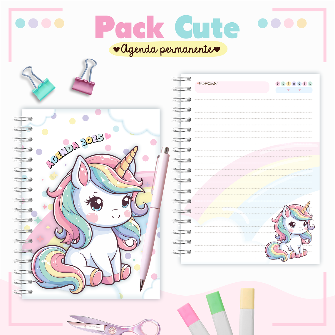 Arquivo Pack Teen - Agenda Permanente + Caneca - Unicórnio Cute 1