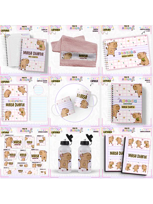 Arquivo Encadernação Kit Escolar - Capivara Rosa