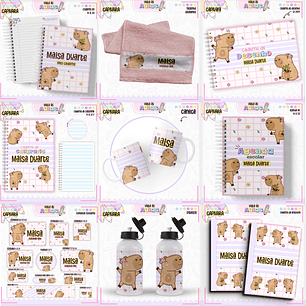 Arquivo Encadernação Kit Escolar - Capivara Rosa