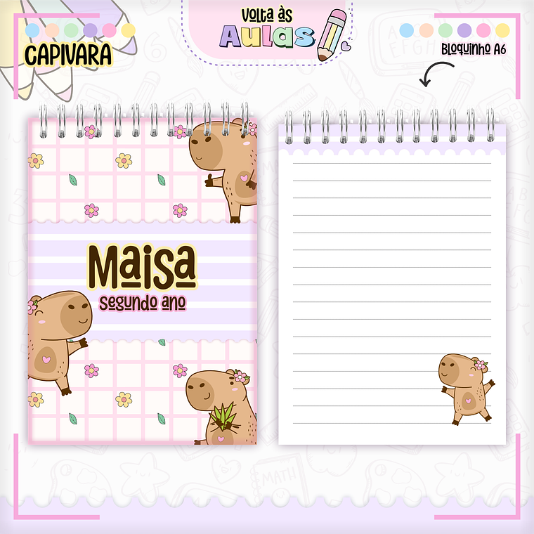 Arquivo Encadernação Kit Escolar - Capivara Rosa 2