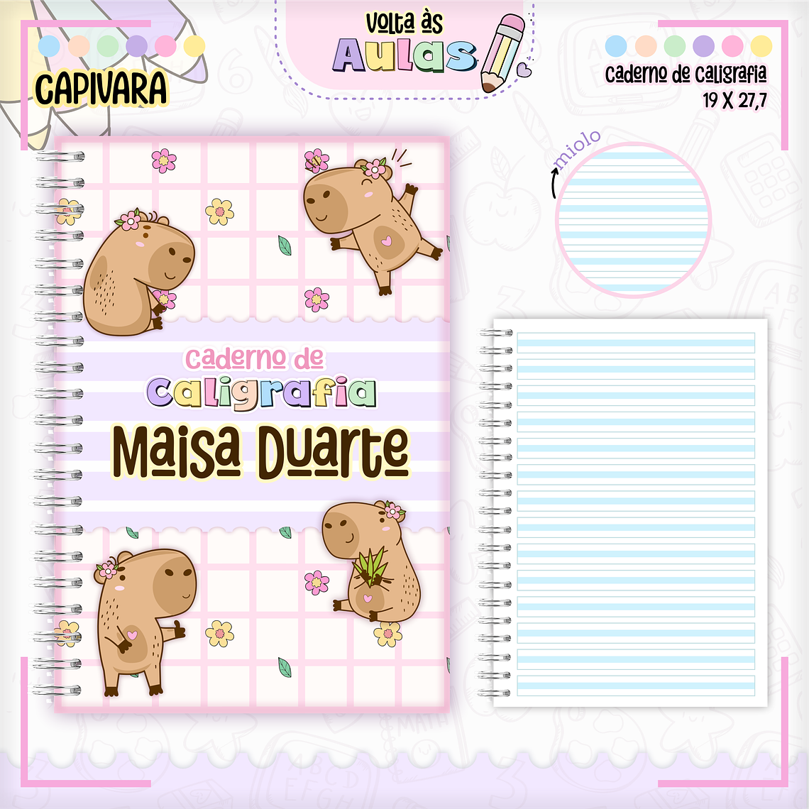 Arquivo Encadernação Kit Escolar - Capivara Rosa 3