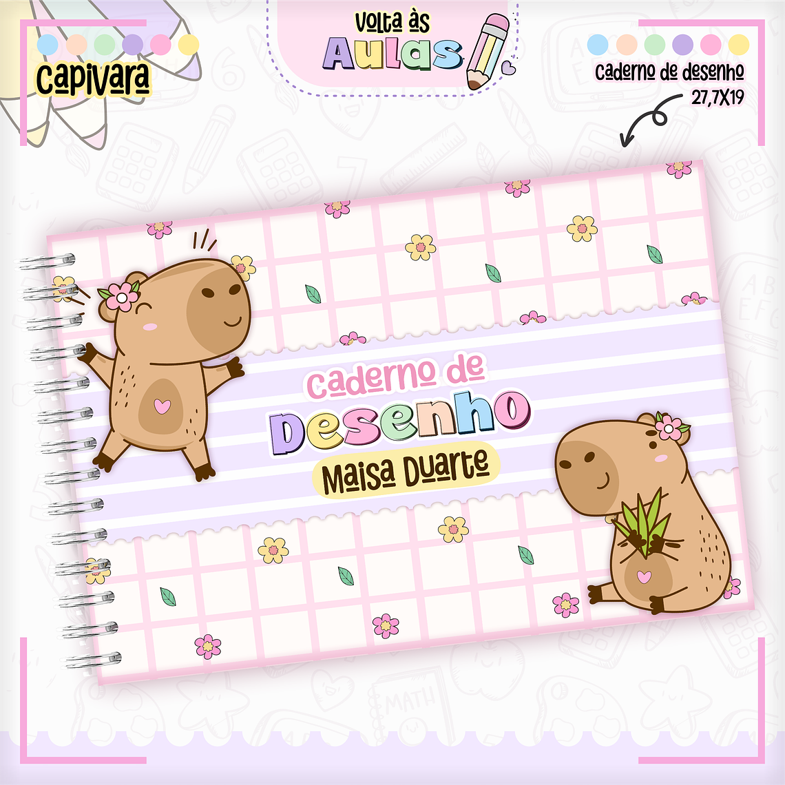 Arquivo Encadernação Kit Escolar - Capivara Rosa 4