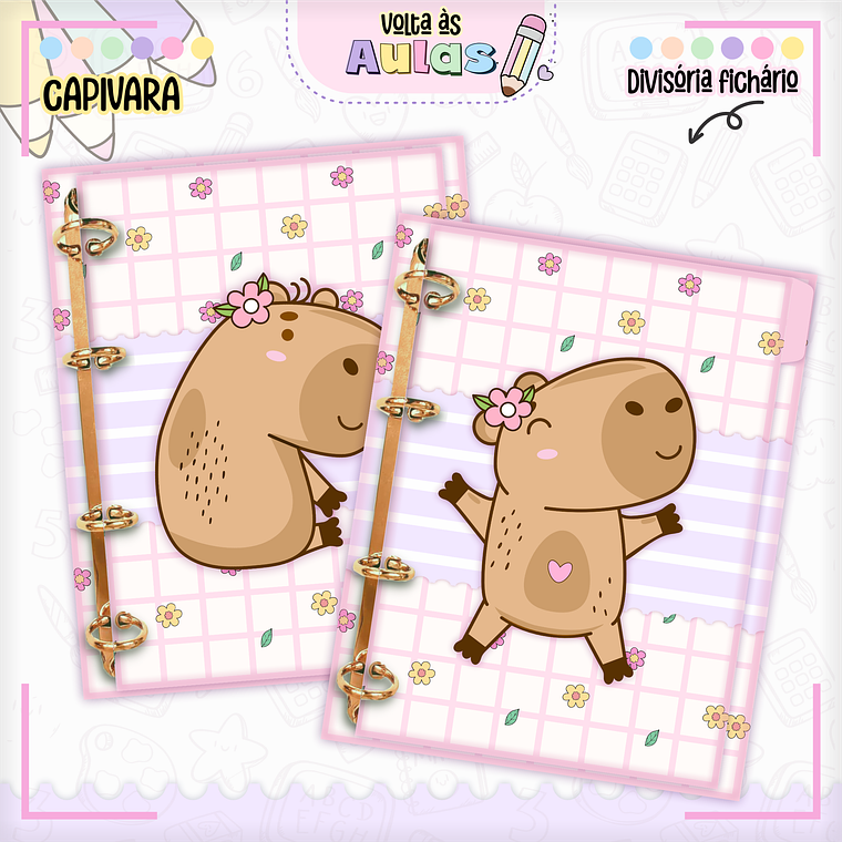 Arquivo Encadernação Kit Escolar - Capivara Rosa 5