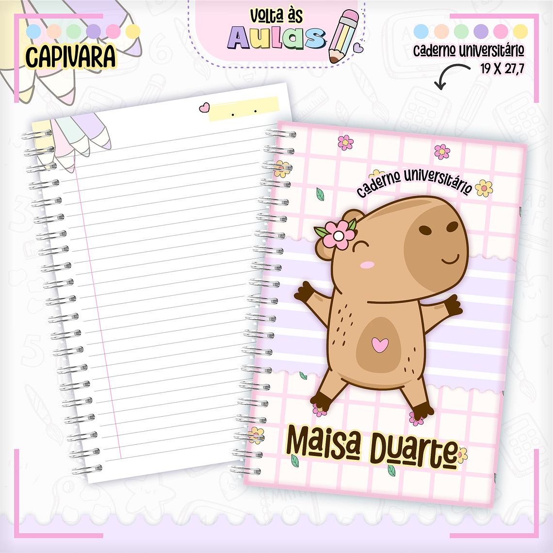 Arquivo Encadernação Kit Escolar - Capivara Rosa 6