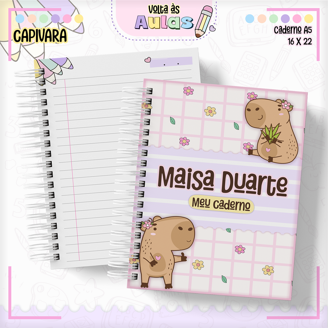 Arquivo Encadernação Kit Escolar - Capivara Rosa 7
