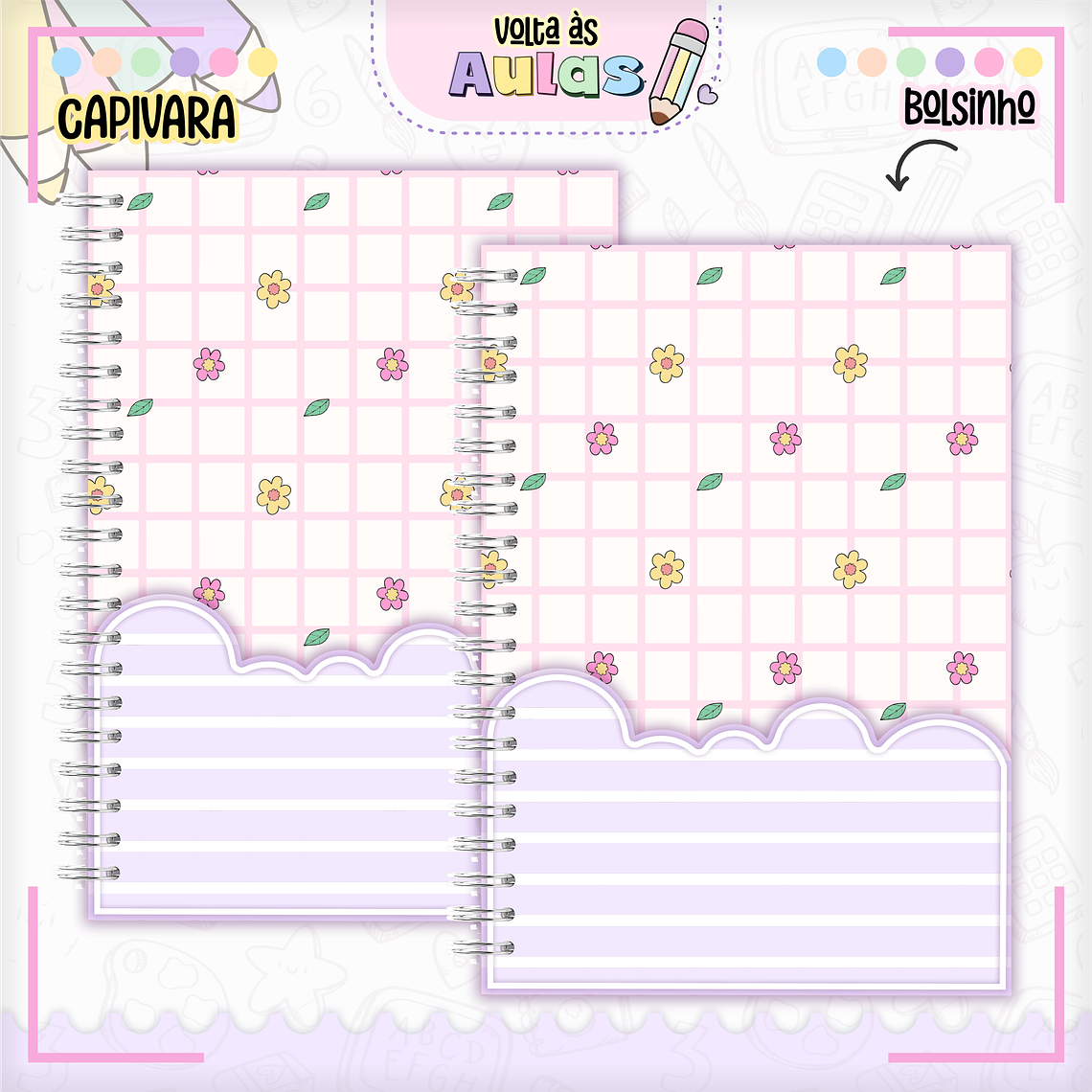 Arquivo Encadernação Kit Escolar - Capivara Rosa 8