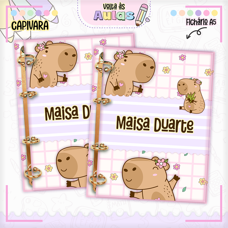 Arquivo Encadernação Kit Escolar - Capivara Rosa 10