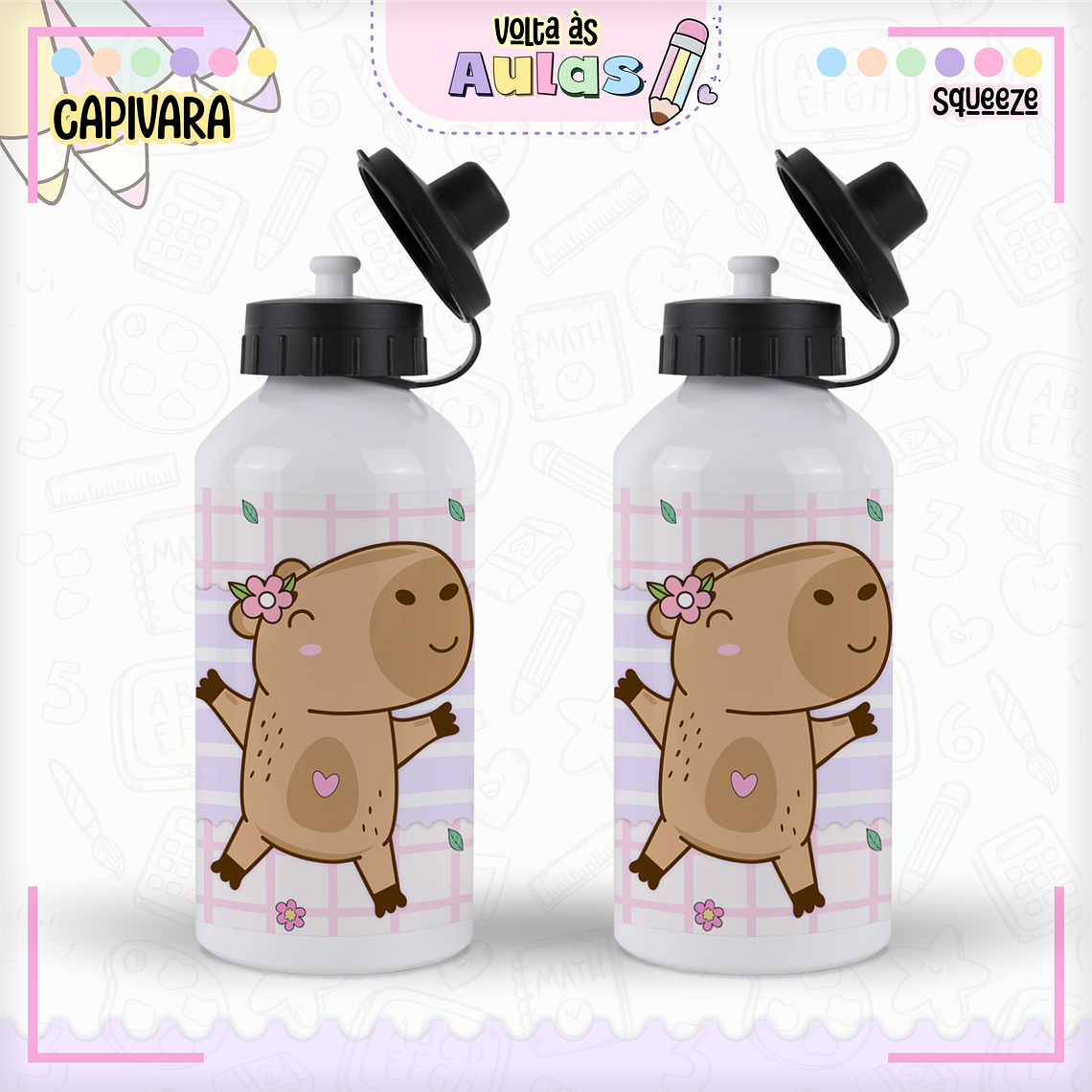 Arquivo Encadernação Kit Escolar - Capivara Rosa 12