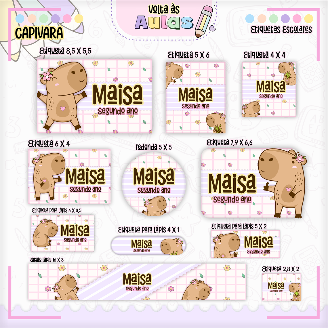 Arquivo Encadernação Kit Escolar - Capivara Rosa 13