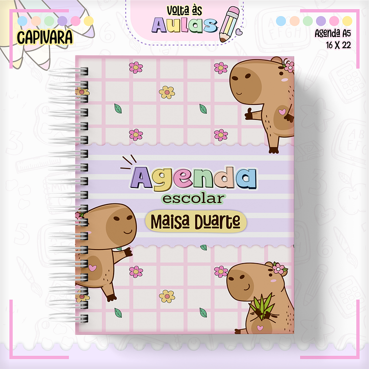 Arquivo Encadernação Kit Escolar - Capivara Rosa 16