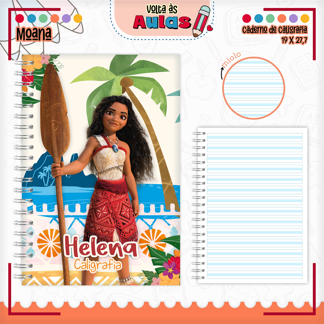 Arquivo Encadernação Kit Escolar - Moana 2