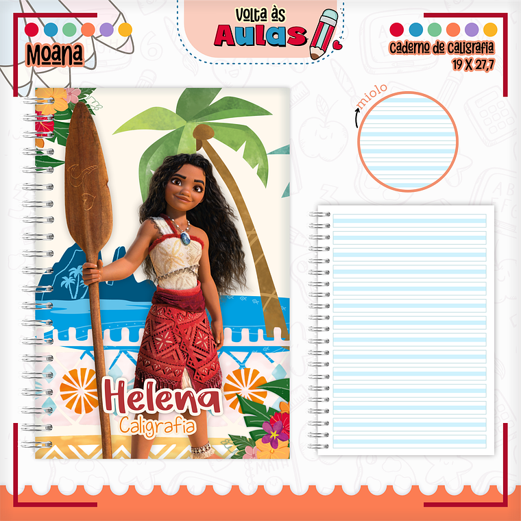 Arquivo Encadernação Kit Escolar - Moana 2