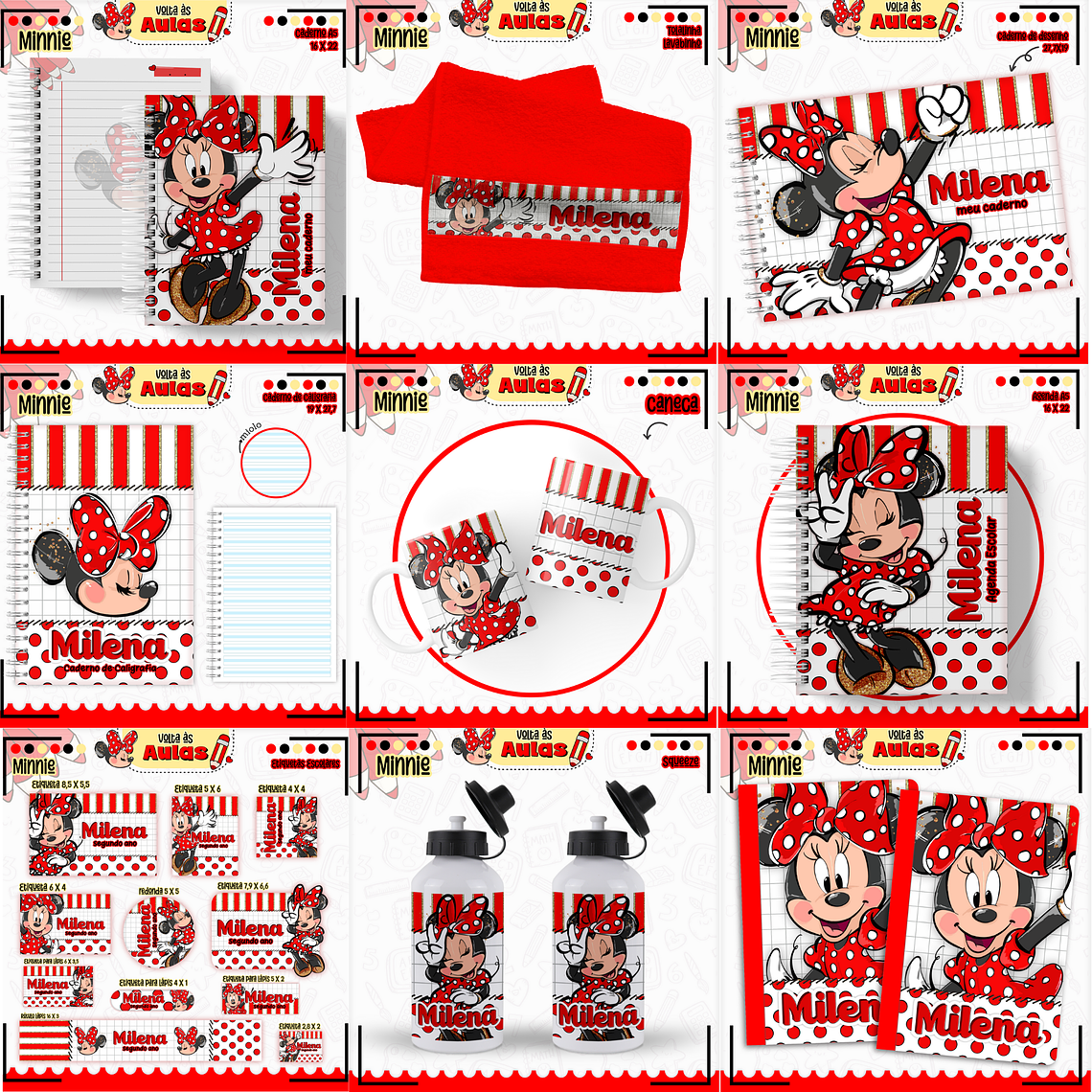 Arquivo Encadernação Kit Escolar - Minnie Vermelha 1