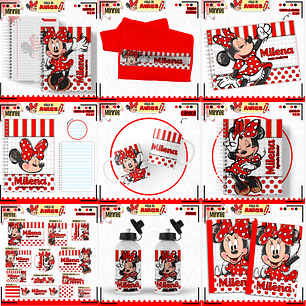 Arquivo Encadernação Kit Escolar - Minnie Vermelha