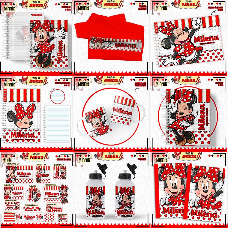 Arquivo Encadernação Kit Escolar - Minnie Vermelha 1