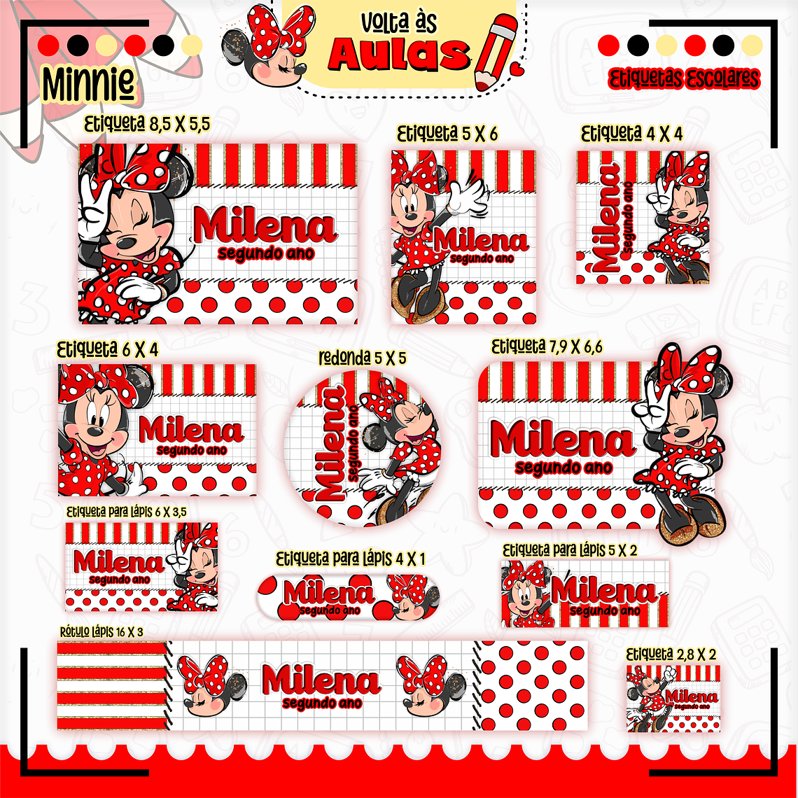 Arquivo Encadernação Kit Escolar - Minnie Vermelha 12