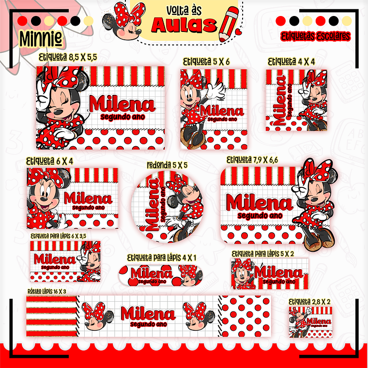 Arquivo Encadernação Kit Escolar - Minnie Vermelha 12