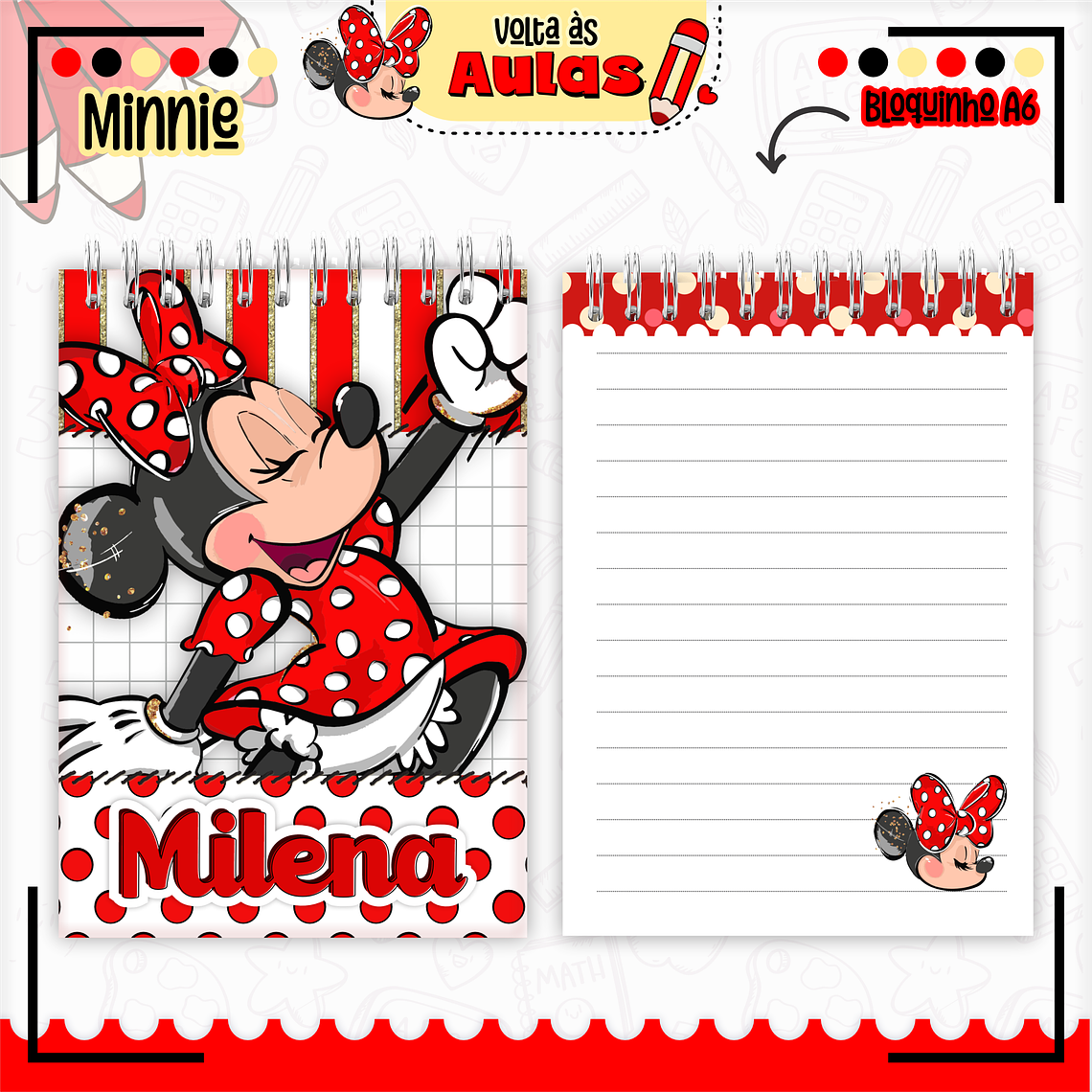 Arquivo Encadernação Kit Escolar - Minnie Vermelha 13