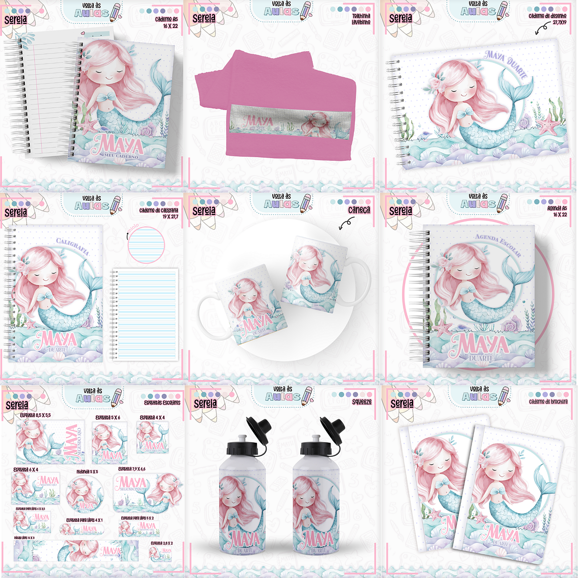 Arquivo Encadernação Kit Escolar - Sereia 1