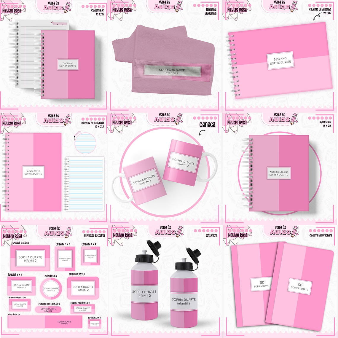 Arquivo Encadernação Kit Escolar - Neutro Rosa 1
