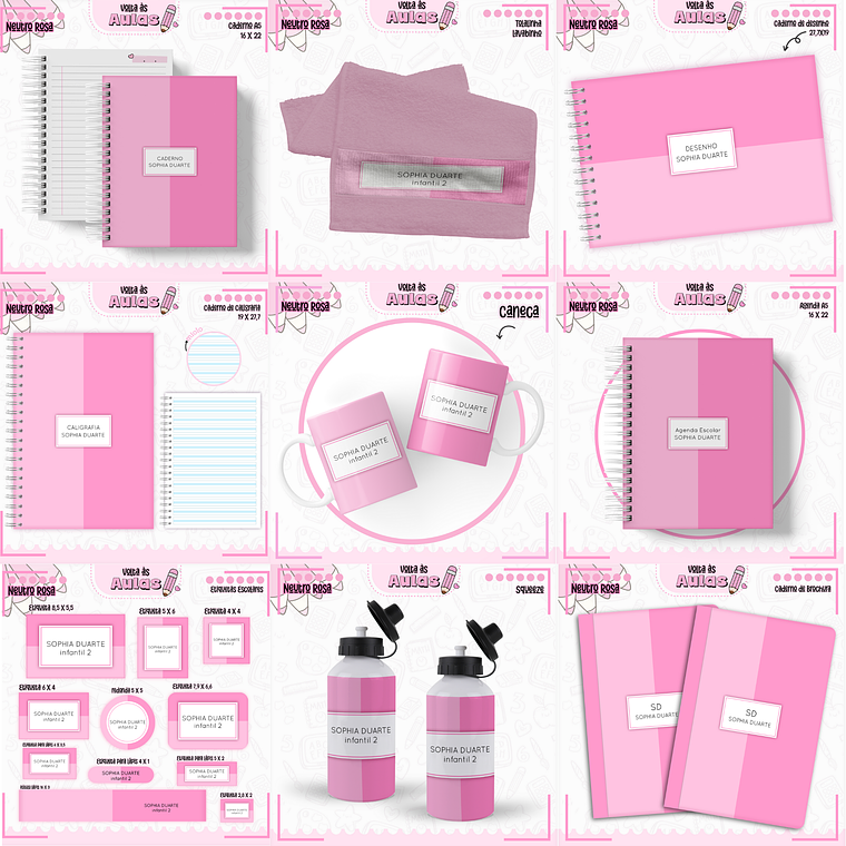 Arquivo Encadernação Kit Escolar - Neutro Rosa 1