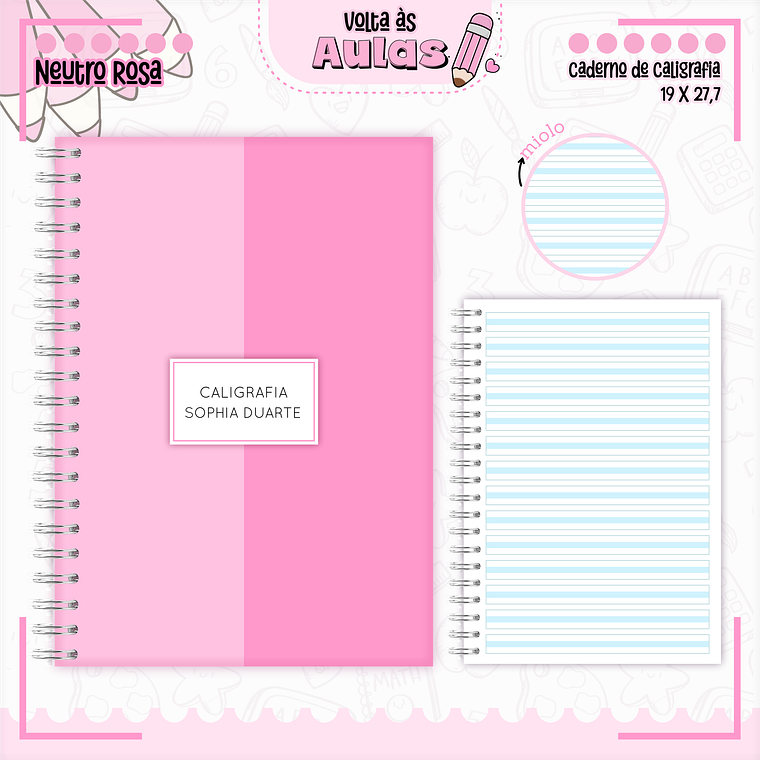 Arquivo Encadernação Kit Escolar - Neutro Rosa 2