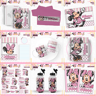 Arquivo Encadernação Kit Escolar - Minnie Rosa