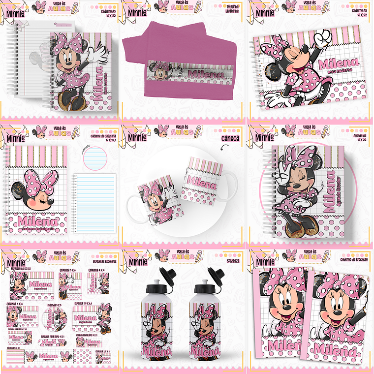 Arquivo Encadernação Kit Escolar - Minnie Rosa 1