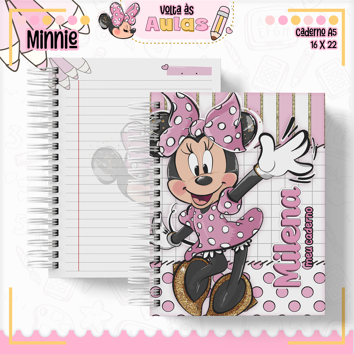Arquivo Encadernação Kit Escolar - Minnie Rosa 2