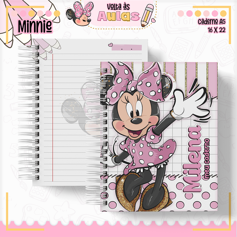 Arquivo Encadernação Kit Escolar - Minnie Rosa 2