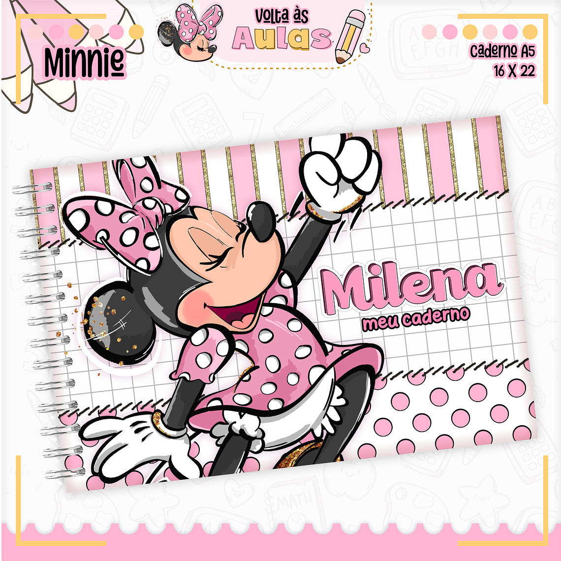 Arquivo Encadernação Kit Escolar - Minnie Rosa 4