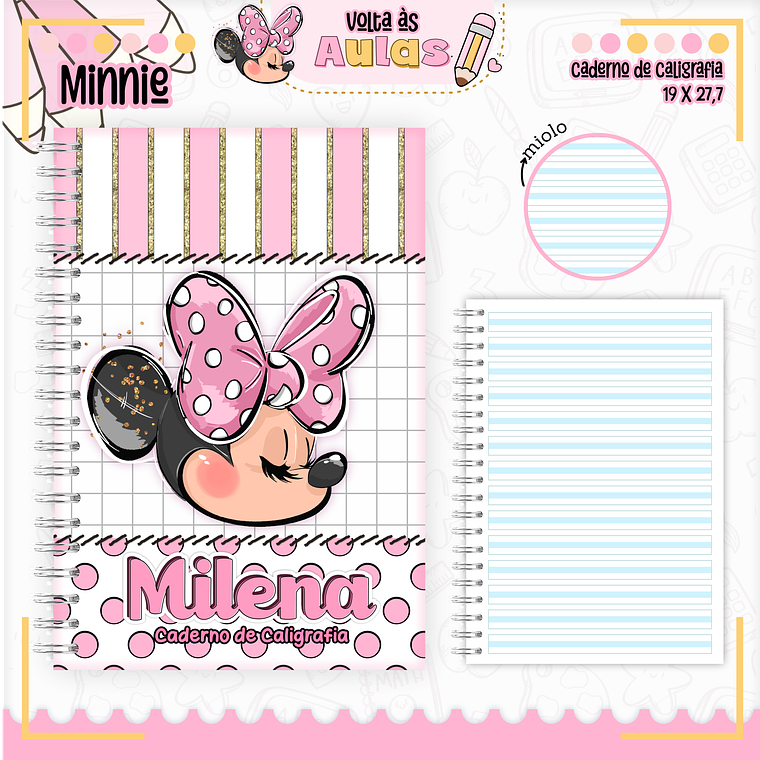 Arquivo Encadernação Kit Escolar - Minnie Rosa 5
