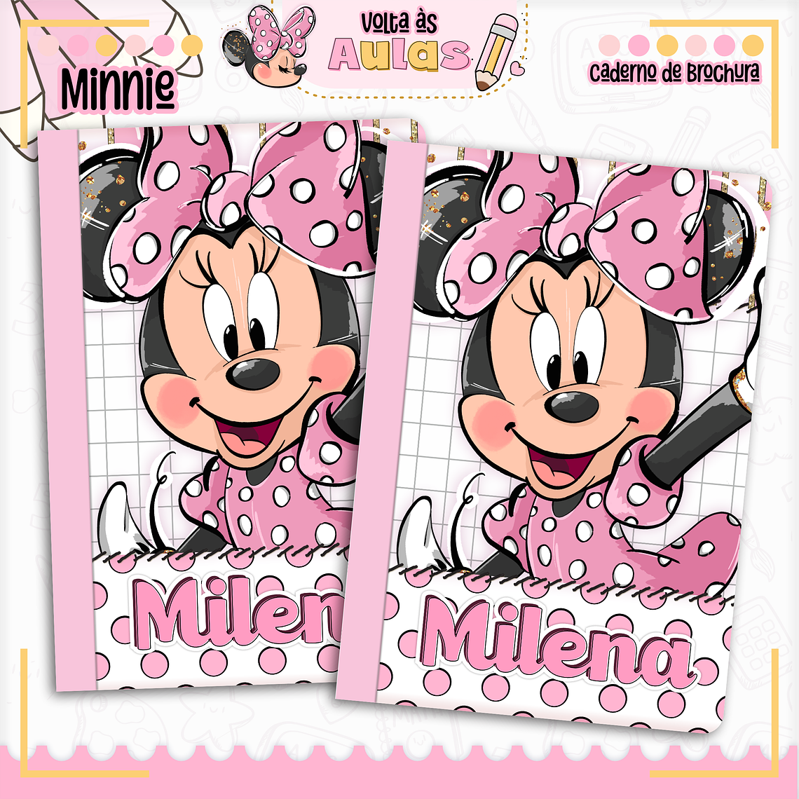 Arquivo Encadernação Kit Escolar - Minnie Rosa 7