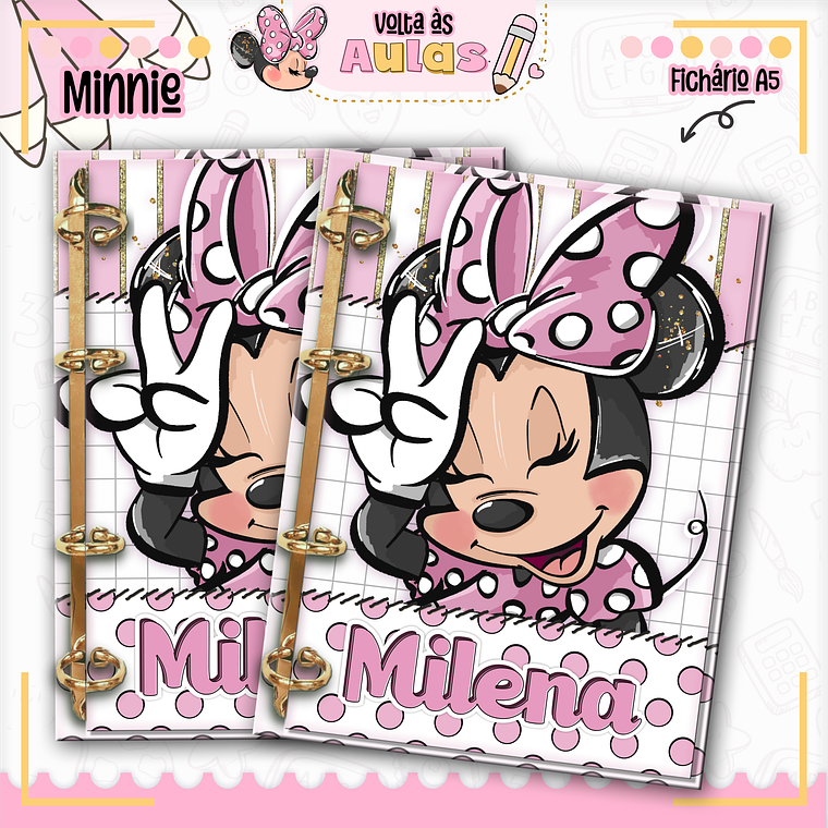 Arquivo Encadernação Kit Escolar - Minnie Rosa 8